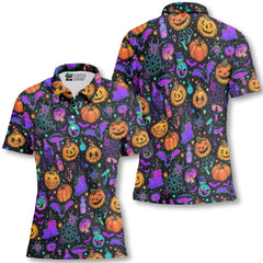 Magical Pumpkins Halloween Seamless Pattern Women Polo Shirt - HYPERFAVOR