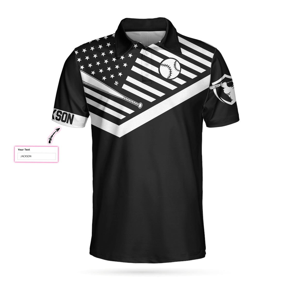 My Drinking Team Has A Baseball Problem Custom Polo Shirt, Personalized Black American Flag Baseball Shirt For Men