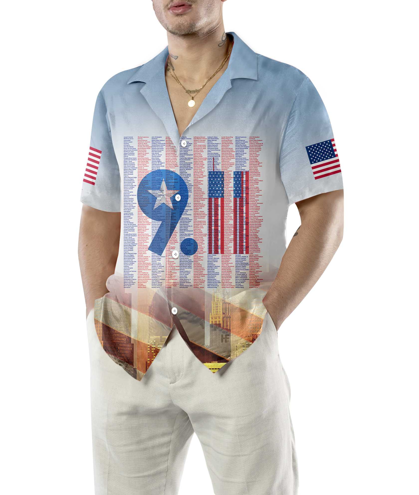 Names On 9/11 Memorial Patriot Day Hawaiian Shirt, American Flag Patriot Shirt For Men And Women