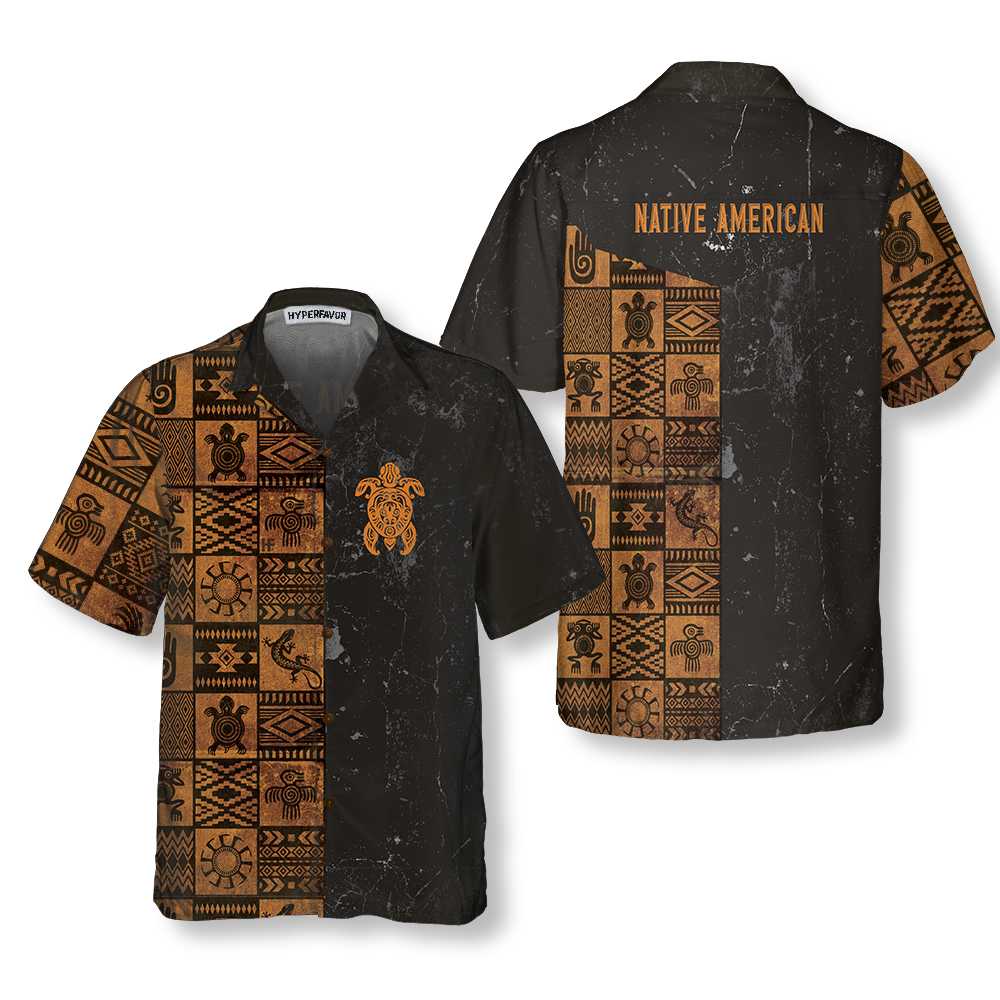 Native American Aztec Ethnic Hawaiian Shirt, American Indian Ethinic Pattern Shirt