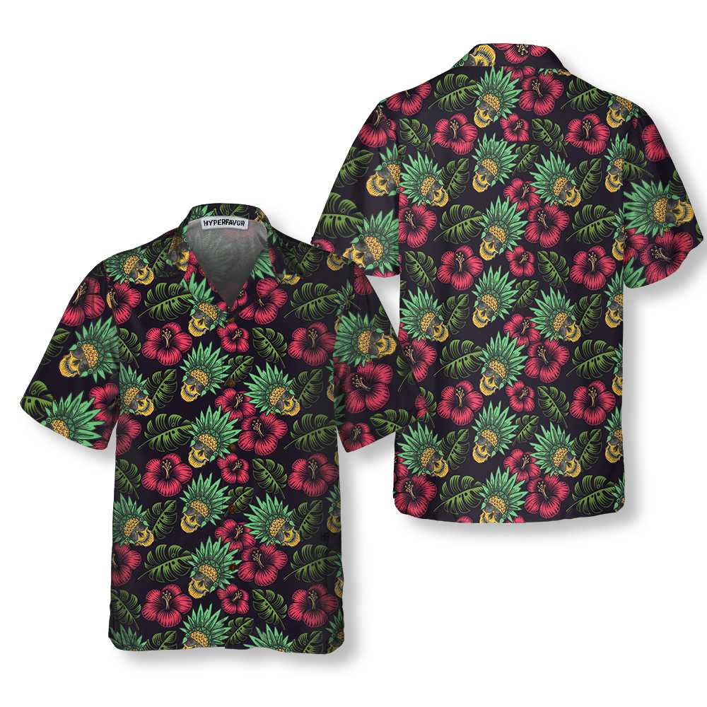 Native American Pineapple Chief Skull Hawaiian Shirt, Funny Tropical Skull Native American Shirt