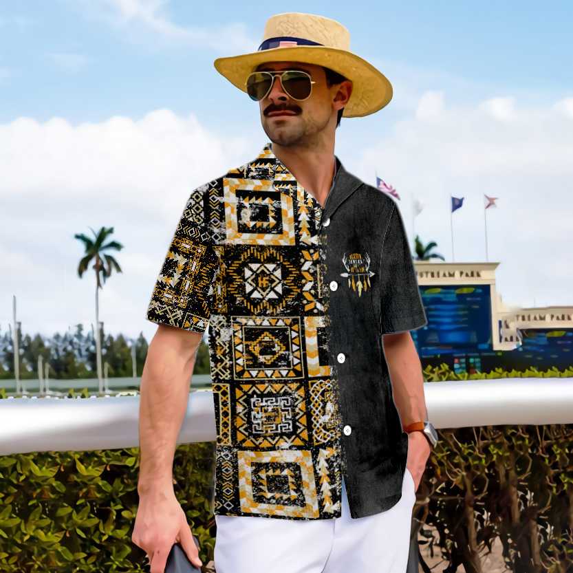 Native American Tribal Ethnic Pattern Hawaiian Shirt, Vintage Native American Indian Shirt