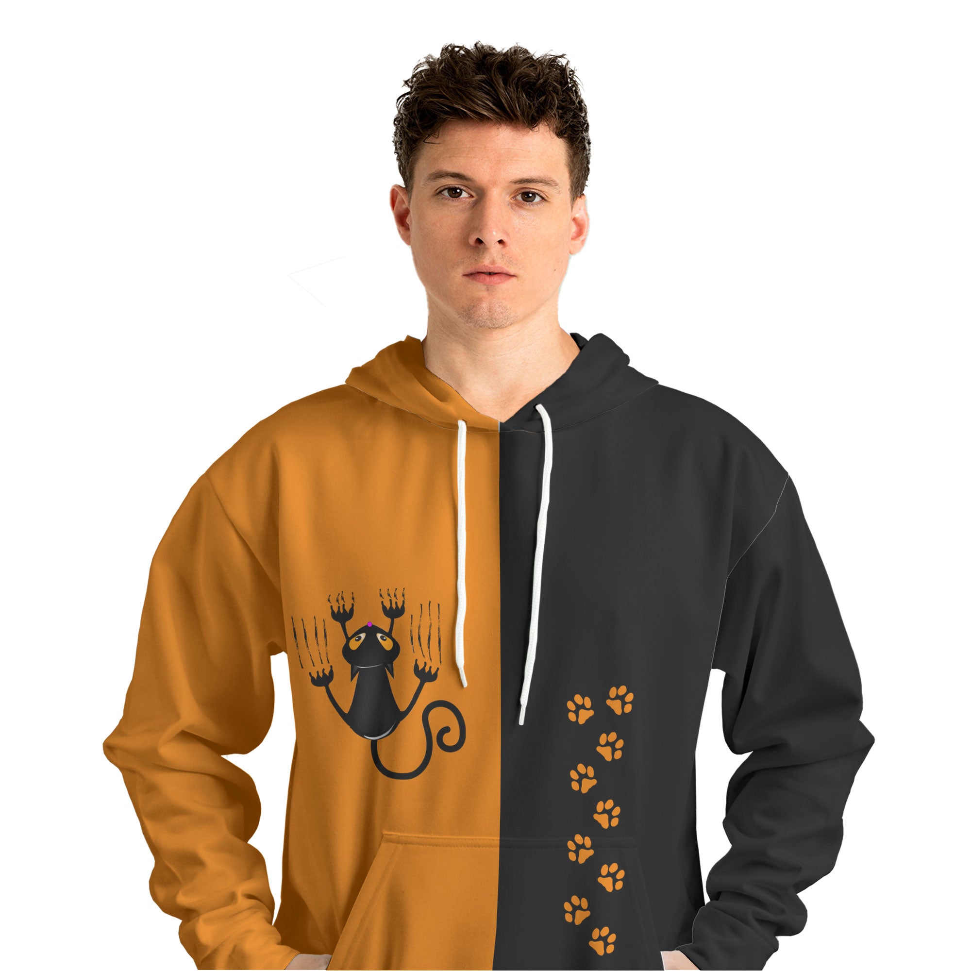 Naughty Cat Pawing Orange Halloween Hoodie - HYPERFAVOR