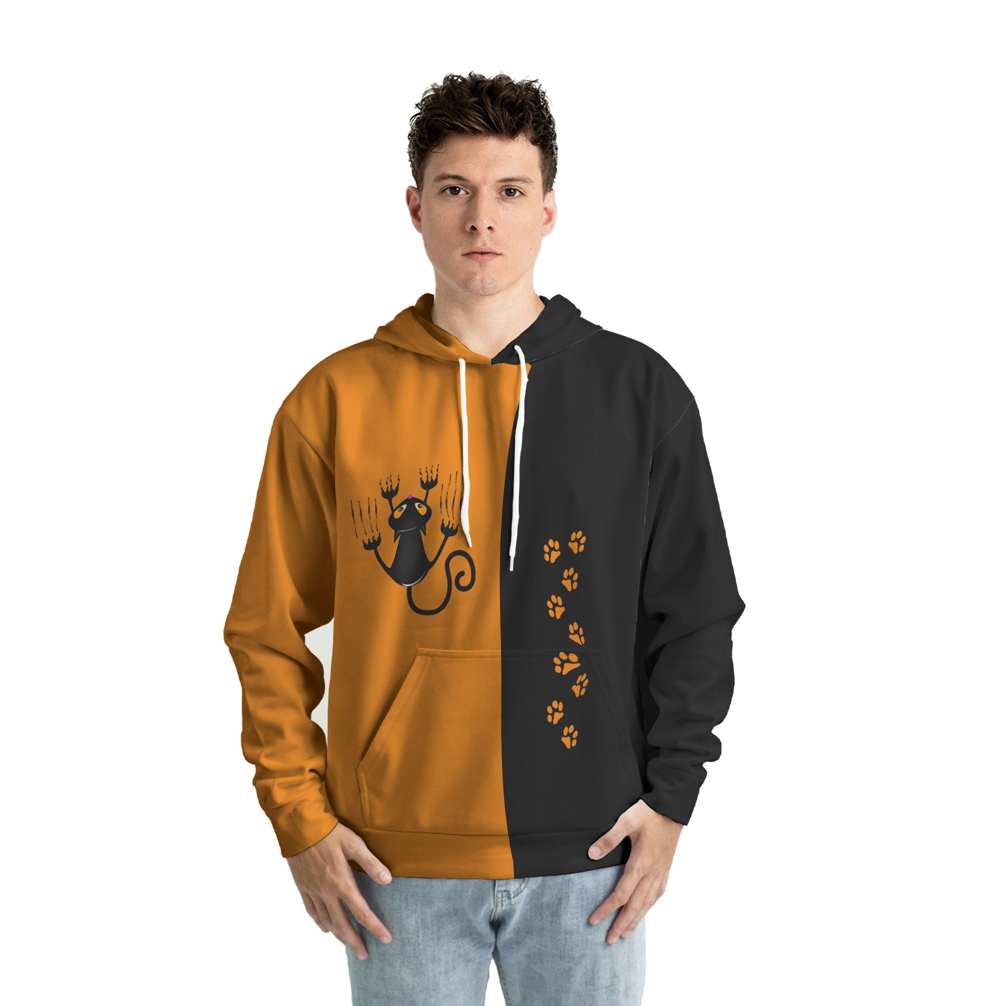 Naughty Cat Pawing Orange Halloween Hoodie - HYPERFAVOR