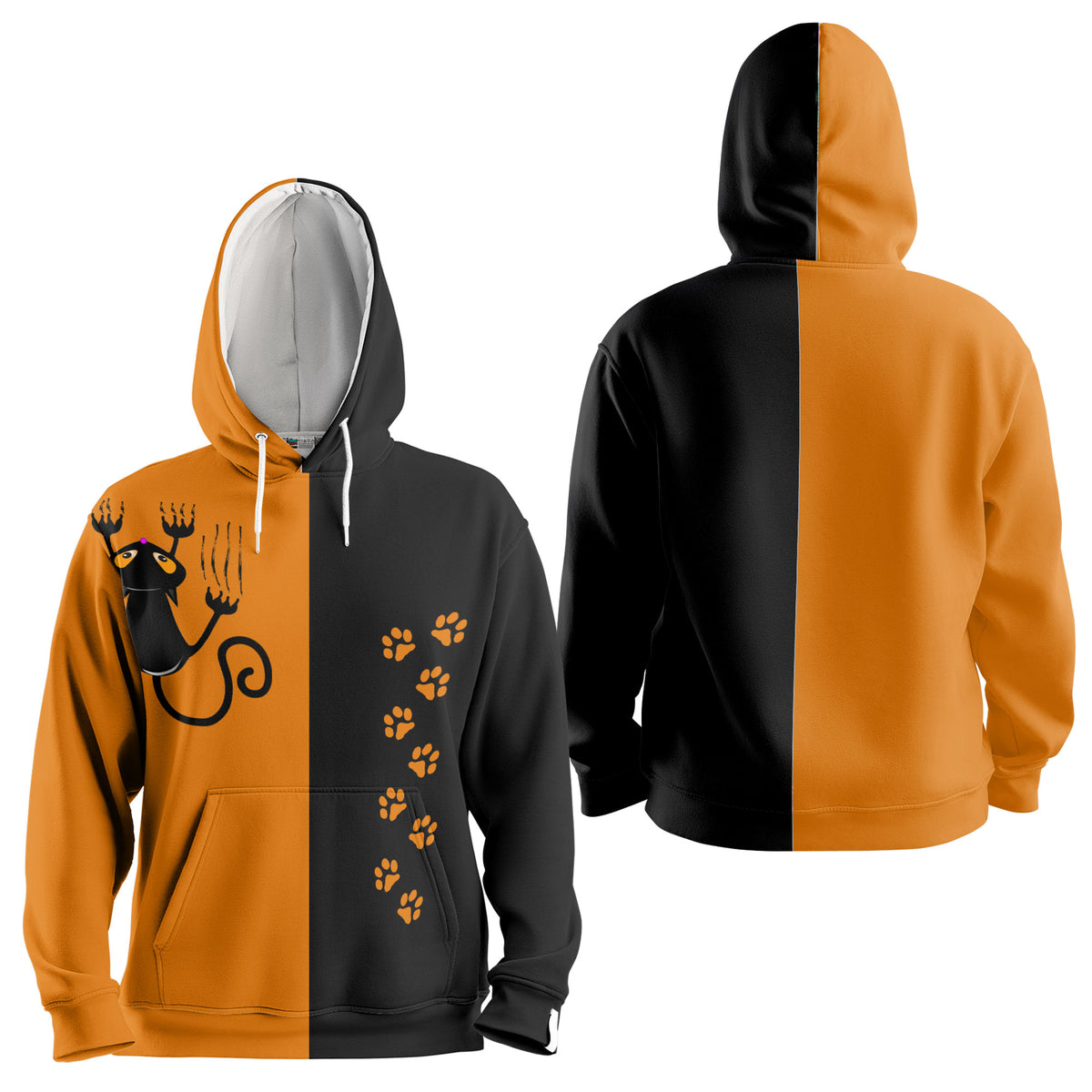 Naughty Cat Pawing Orange Halloween Hoodie - HYPERFAVOR