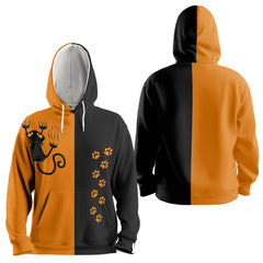 Naughty Cat Pawing Orange Halloween Hoodie - HYPERFAVOR