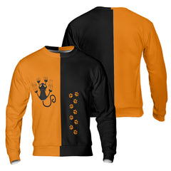 Naughty Cat Pawing Orange Halloween Sweatshirt - HYPERFAVOR