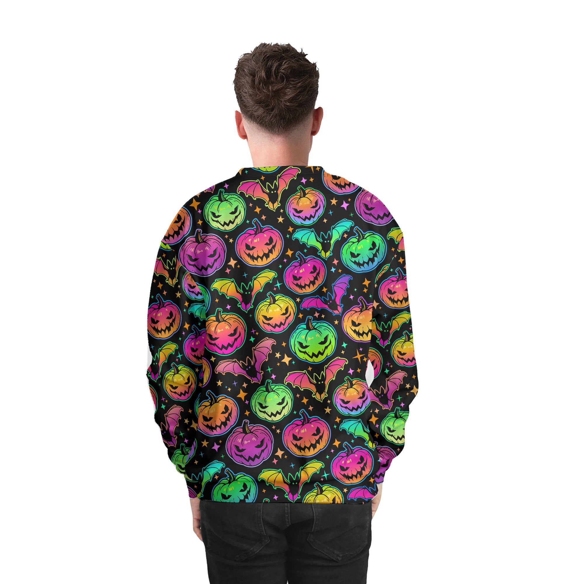 Neon Ghost Pumpkin Halloween Sweatshirt - HYPERFAVOR