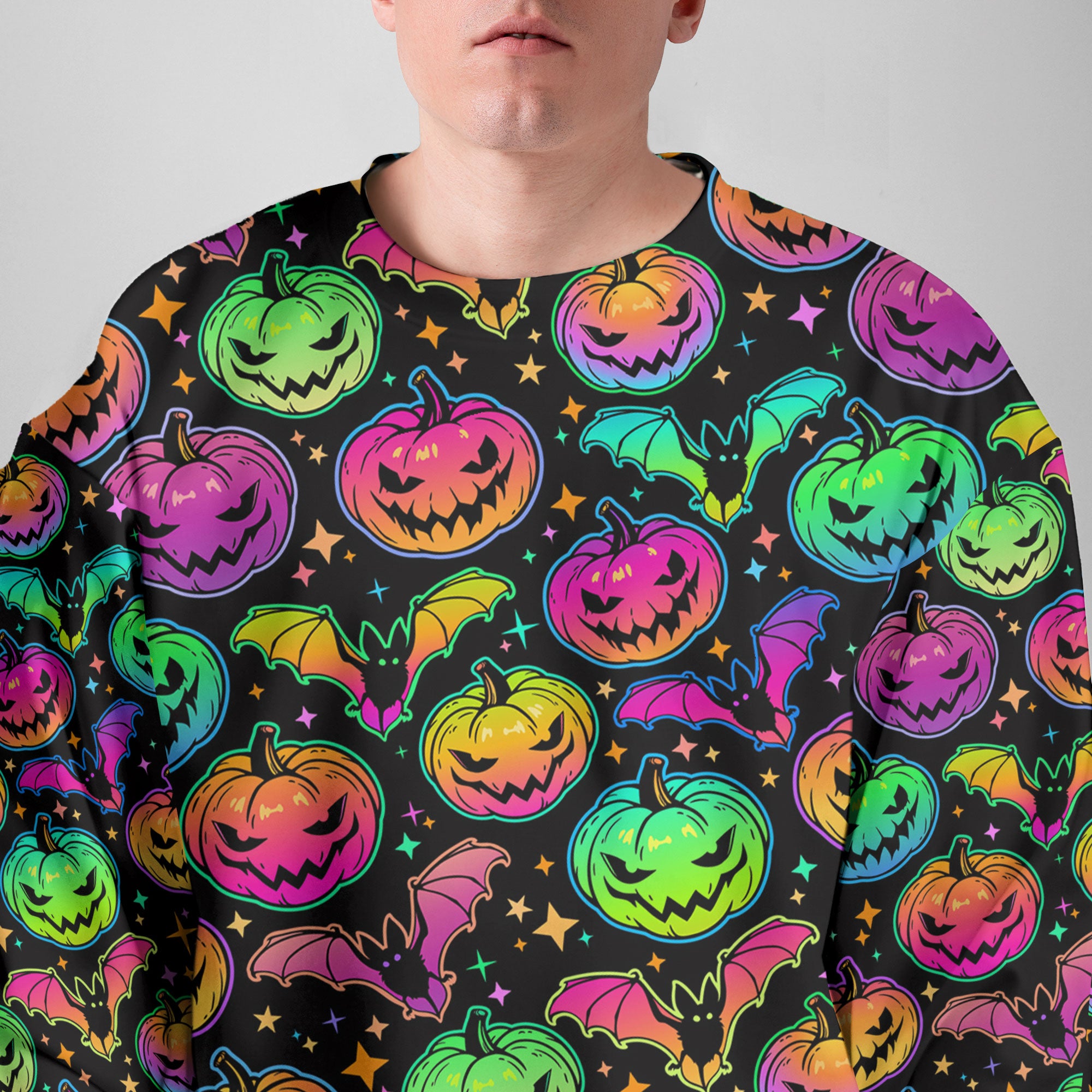 Neon Ghost Pumpkin Halloween Sweatshirt - HYPERFAVOR