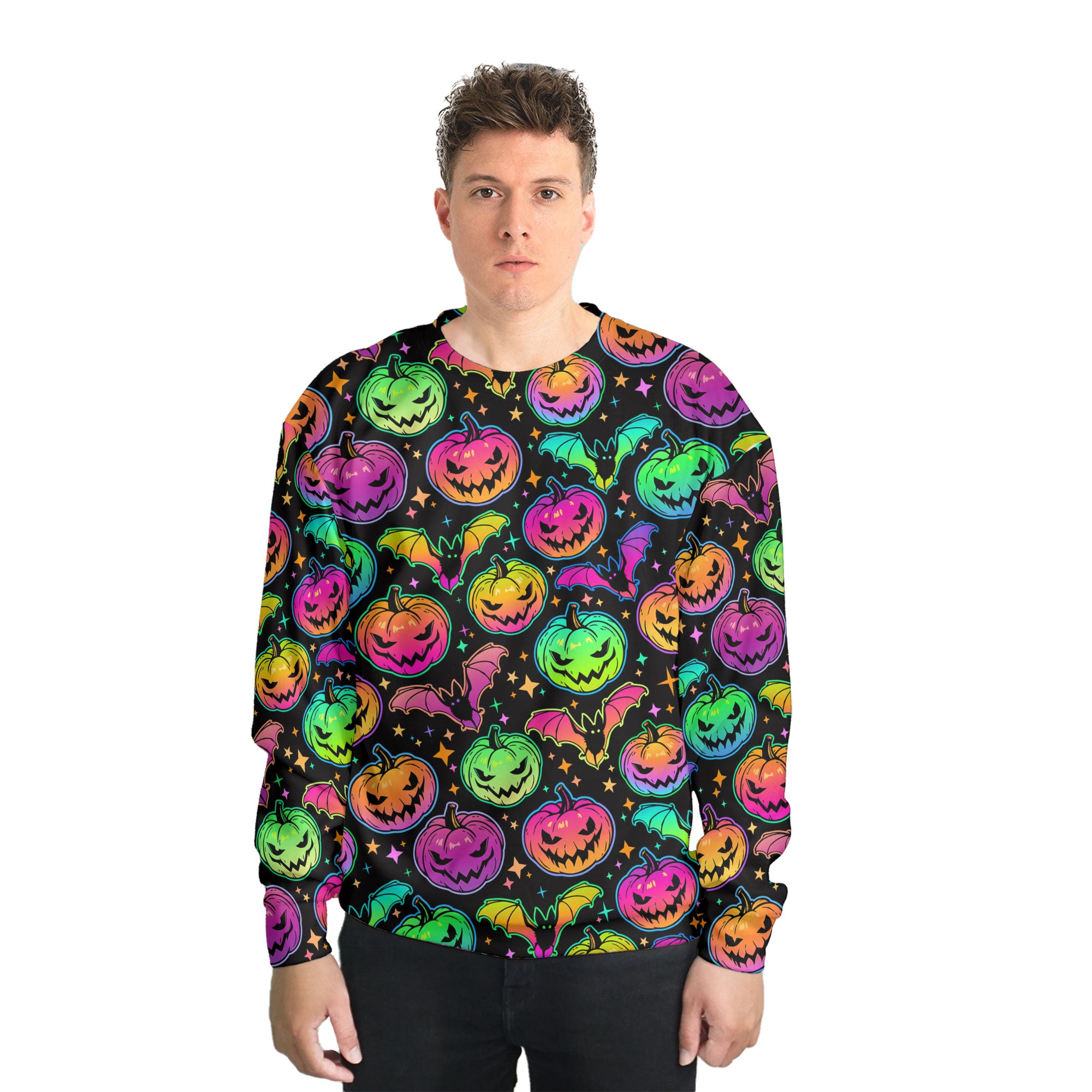 Neon Ghost Pumpkin Halloween Sweatshirt - HYPERFAVOR