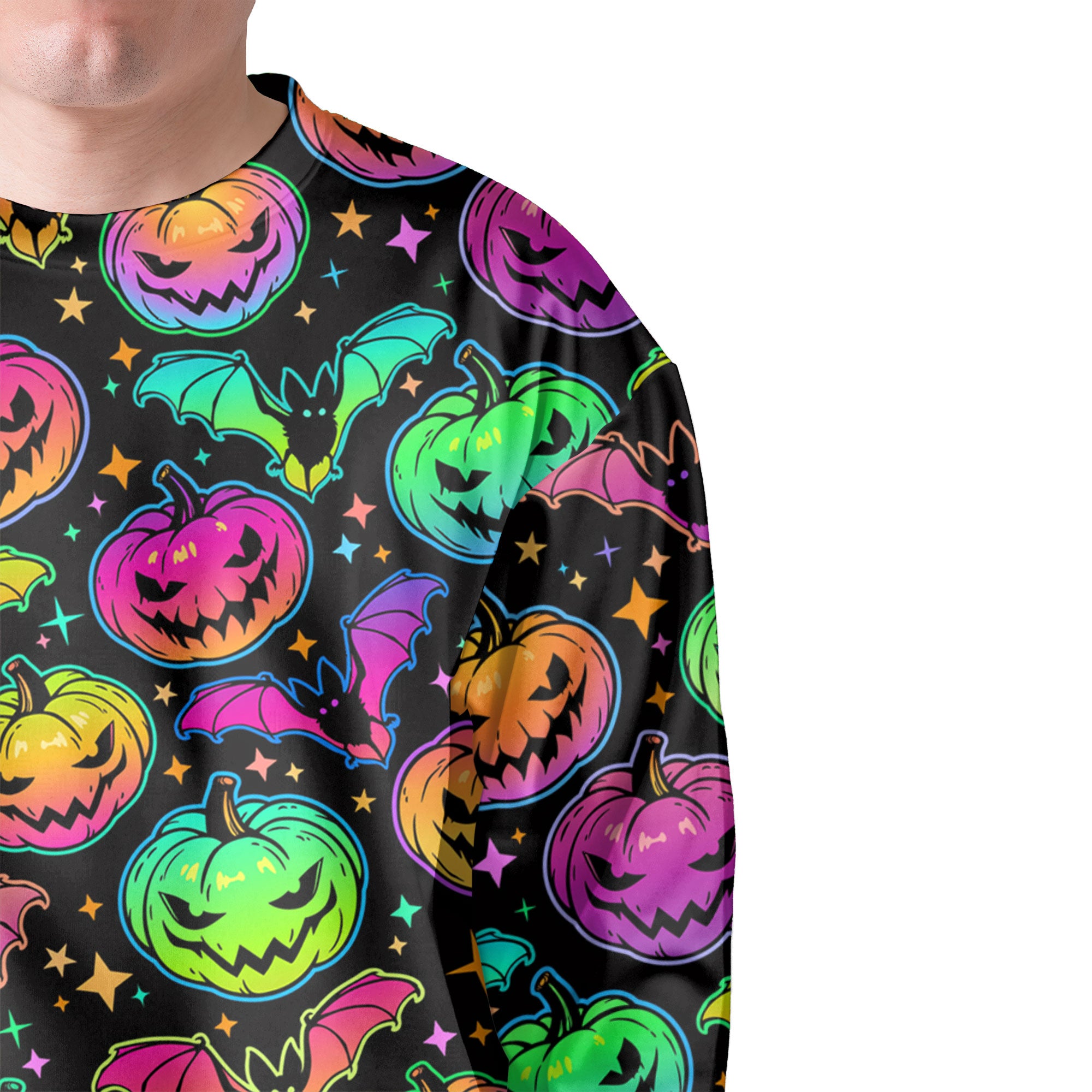 Neon Ghost Pumpkin Halloween Sweatshirt - HYPERFAVOR