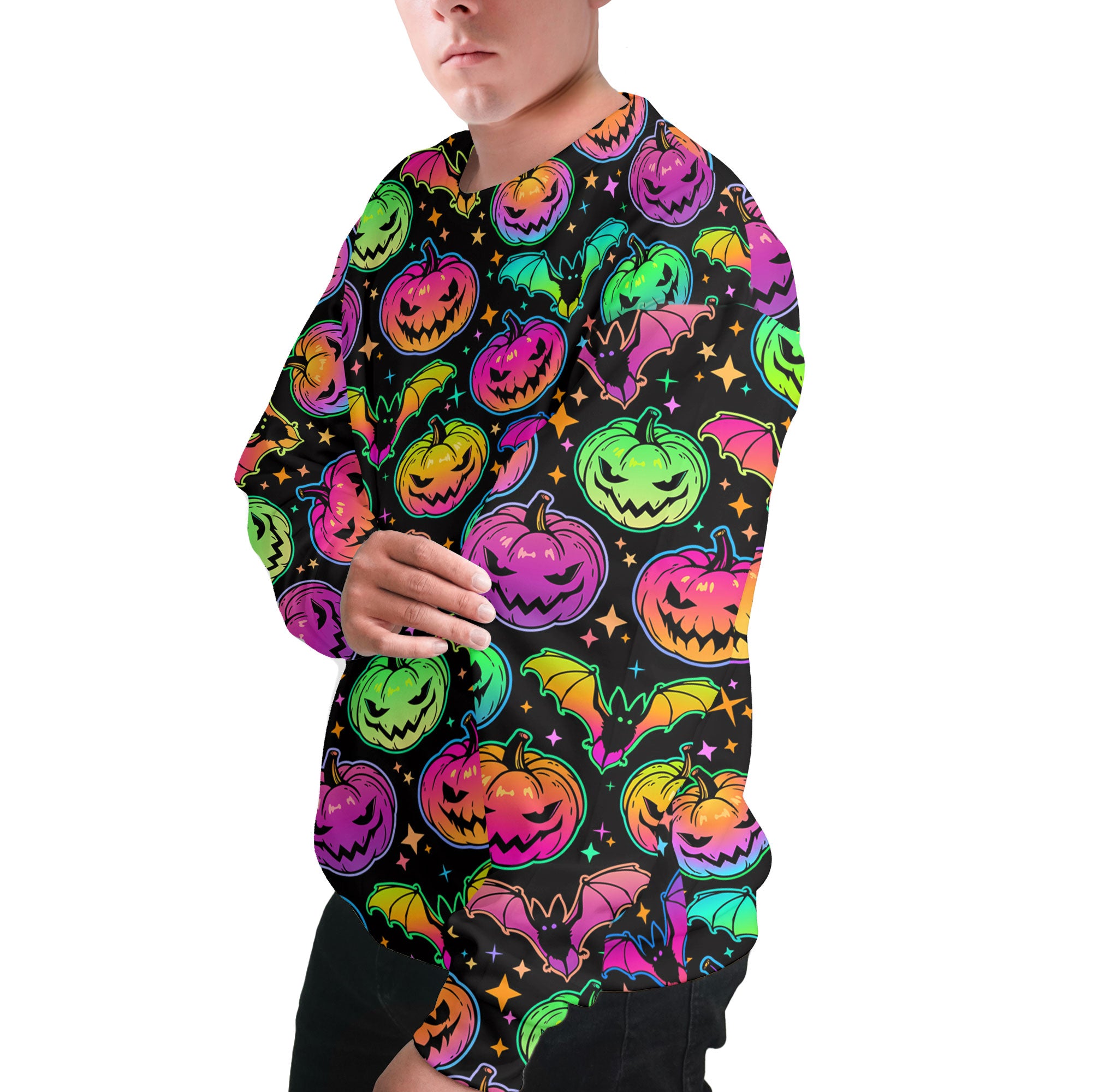 Neon Ghost Pumpkin Halloween Sweatshirt - HYPERFAVOR