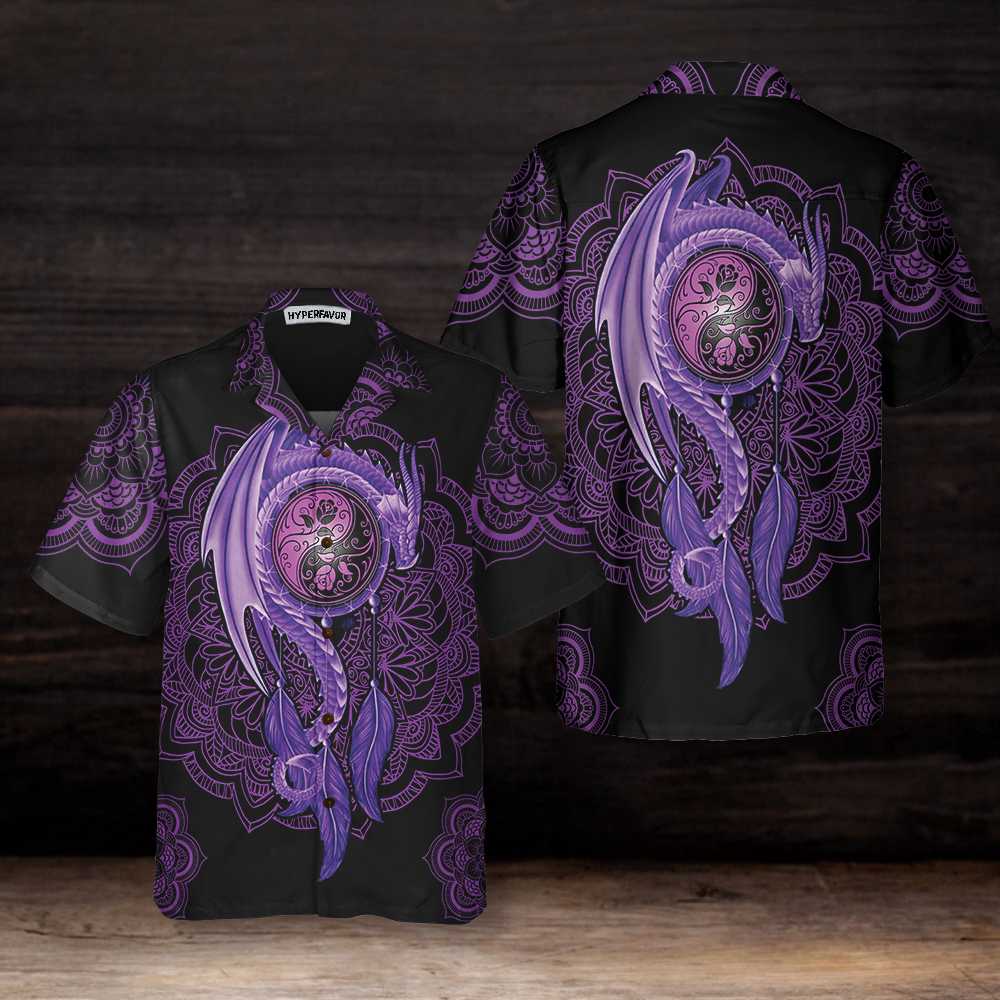 Neon Purple Dragon Mandala Dragon Hawaiian Shirt, Purple Dragon Shirt For Men And Women