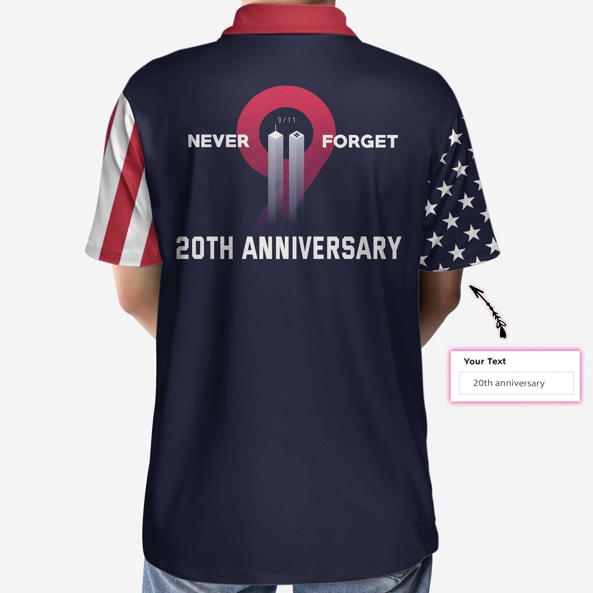 Never Forget Patriot Day Custom Polo Shirt, Personalized American Flag 9/11 Shirt For Men