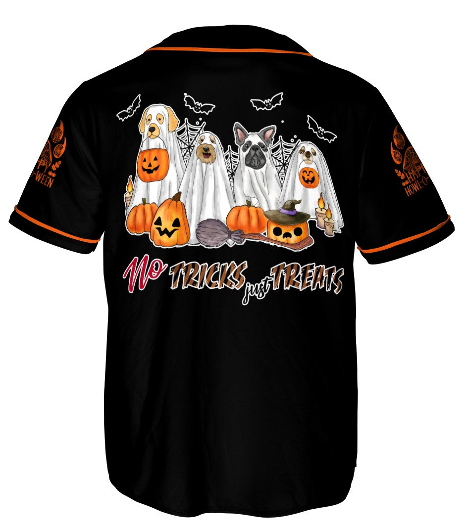 No Tricks Just Treats Halloween Ghost Dogs Baseball Jersey - HYPERFAVOR