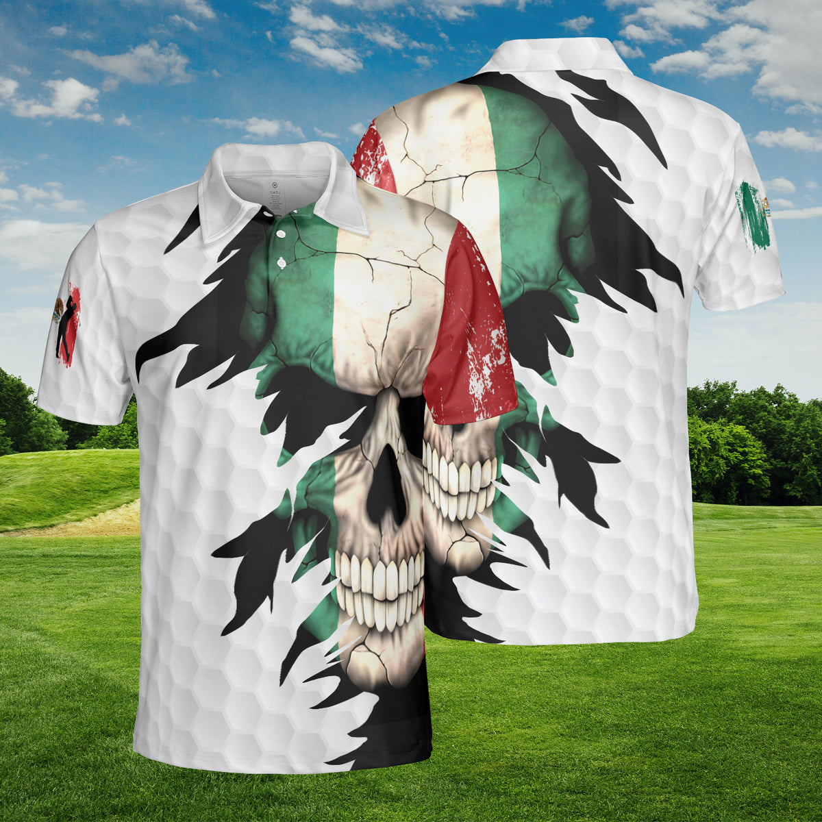 HYPERFAVOR One Nation Under God Mexican Flag Jesus Christian Patriotic Men's Polo Shirt