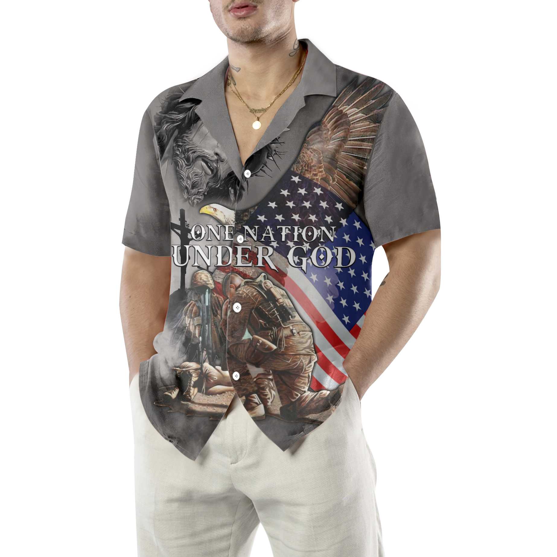 One Nation Under God Veteran Hawaiian Shirt. American Flag Veteran Shirt, Best Gift For Veteran Day