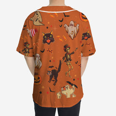 Orange Halloween Ghost Pumpkins Candle Skeleton Silhouette Baseball Jersey - HYPERFAVOR