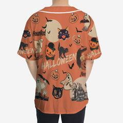 Orange Retro Halloween Ghost Pumpkins Baseball Jersey - HYPERFAVOR