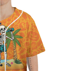 Skeleton Surfing Orange Halloween Ghost Pumpkins Baseball Jersey - HYPERFAVOR