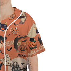 Orange Retro Halloween Ghost Pumpkins Baseball Jersey - HYPERFAVOR