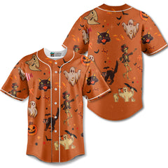 Orange Halloween Ghost Pumpkins Candle Skeleton Silhouette Baseball Jersey - HYPERFAVOR