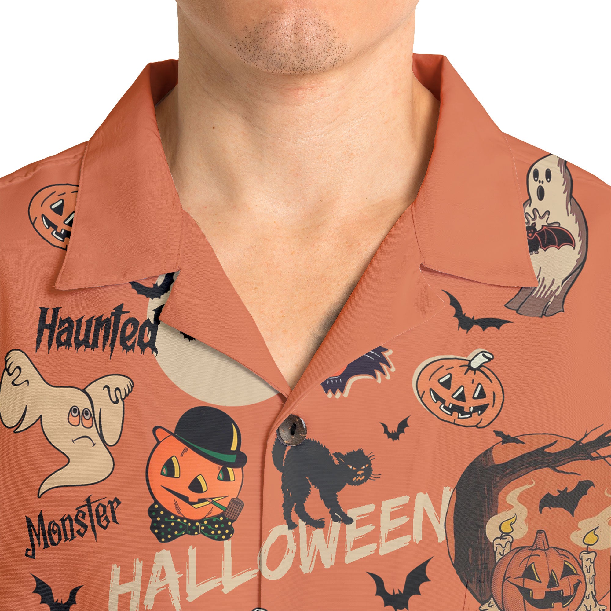 Orange Retro Halloween Ghost Pumpkins Hawaiian Shirt - HYPERFAVOR