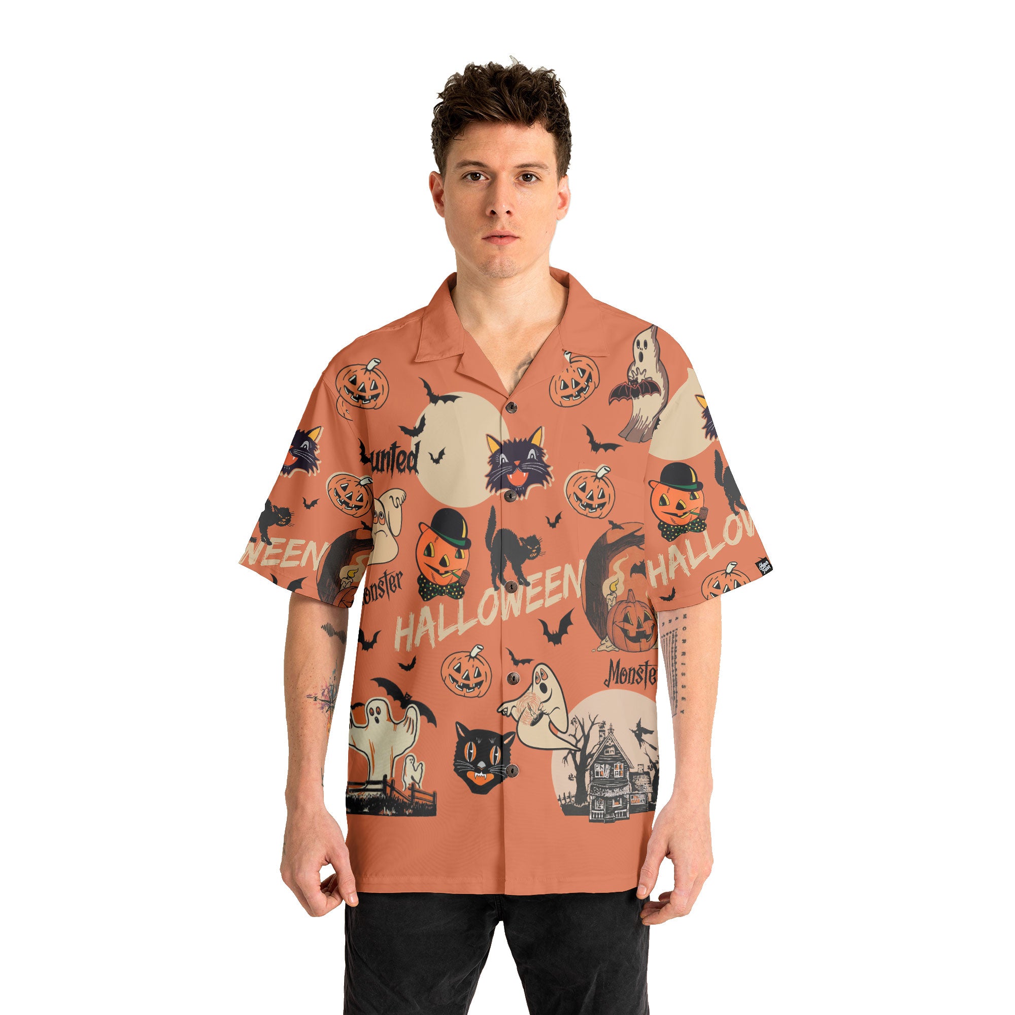 Orange Retro Halloween Ghost Pumpkins Hawaiian Shirt - HYPERFAVOR