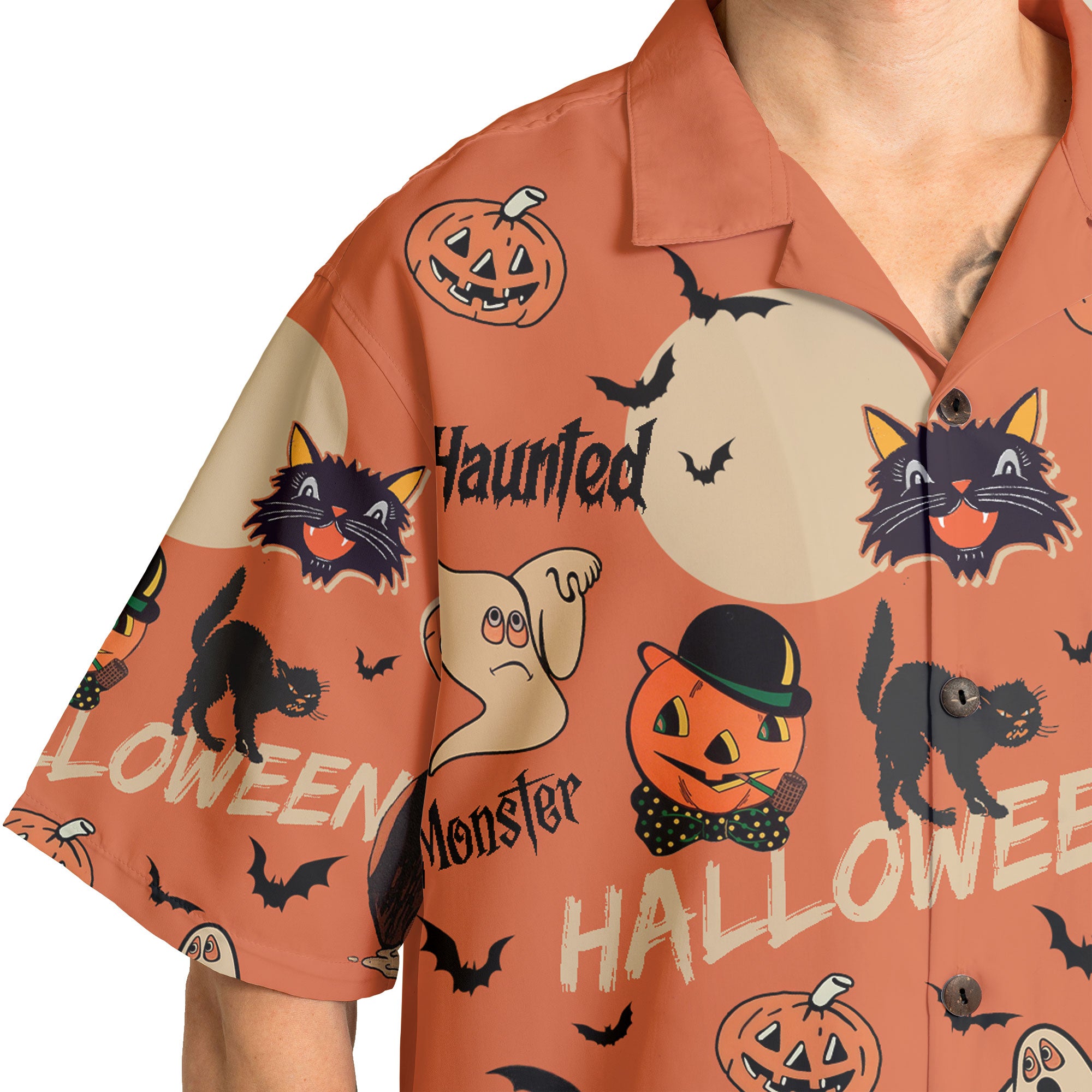 Orange Retro Halloween Ghost Pumpkins Hawaiian Shirt - HYPERFAVOR