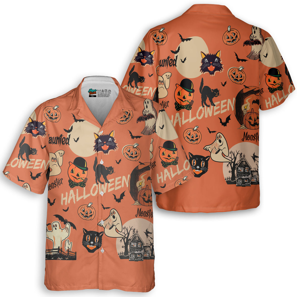 Orange Retro Halloween Ghost Pumpkins Hawaiian Shirt - HYPERFAVOR