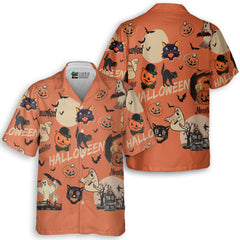 Orange Retro Halloween Ghost Pumpkins Hawaiian Shirt - HYPERFAVOR