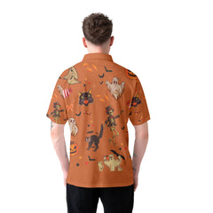 Orange Halloween Ghost Pumpkins Candle Skeleton Silhouette Polo Shirt - HYPERFAVOR