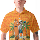 Skeleton Surfing Orange Halloween Ghost Pumpkins Pattern Polo Shirt - HYPERFAVOR