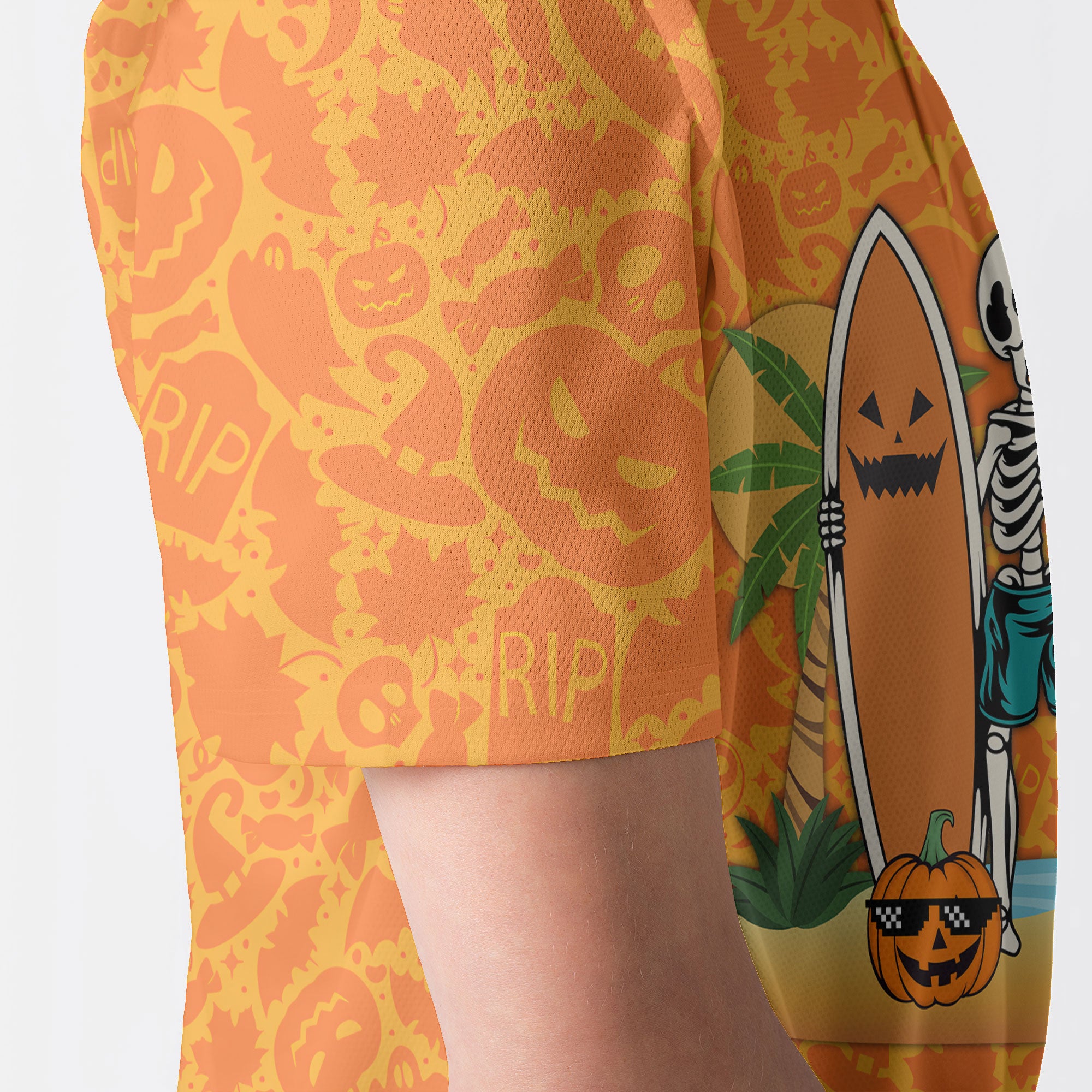 Skeleton Surfing Orange Halloween Ghost Pumpkins Pattern Polo Shirt - HYPERFAVOR