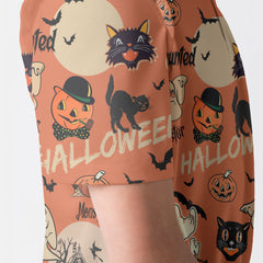 Orange Retro Halloween Ghost Pumpkins Polo Shirt - HYPERFAVOR