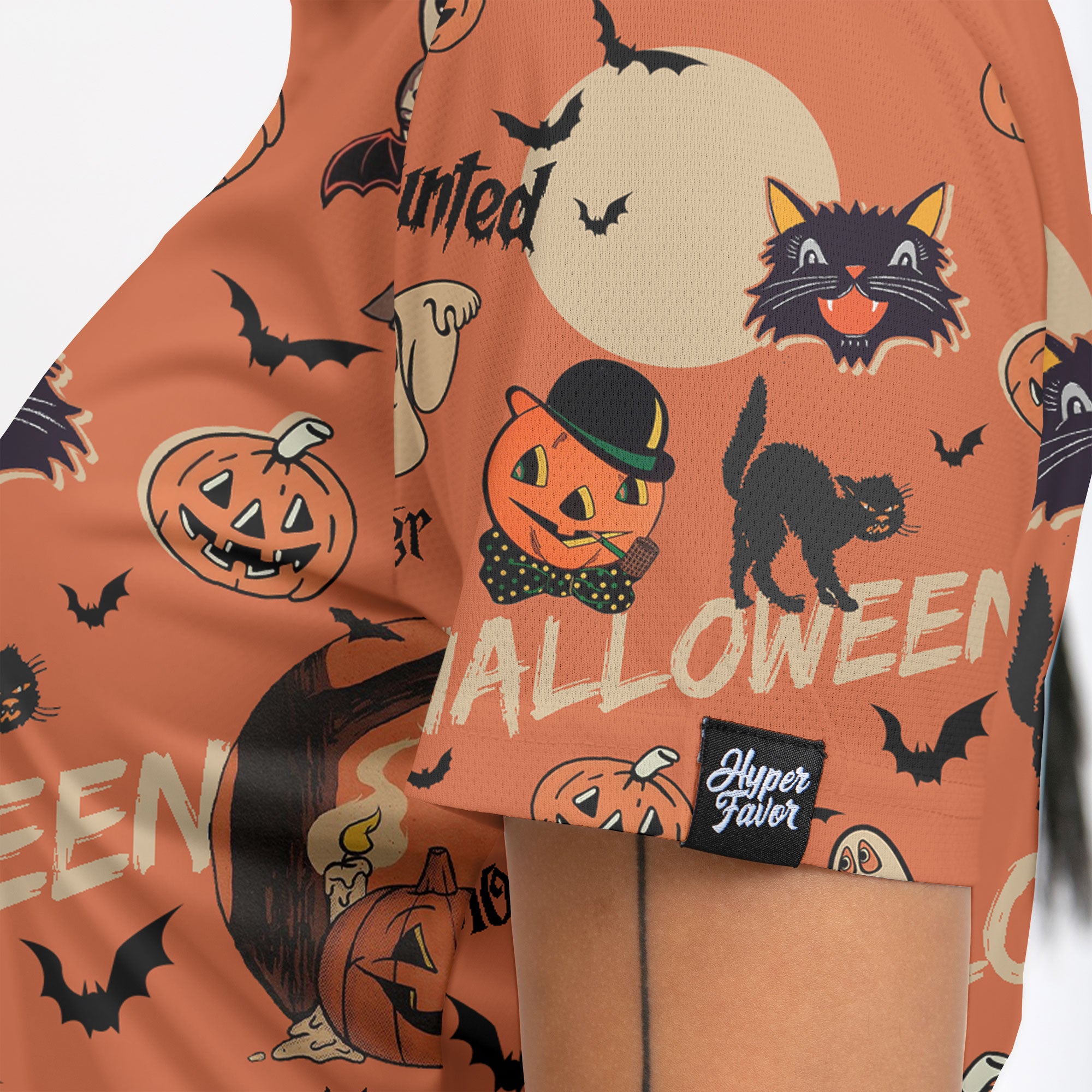 Orange Retro Halloween Ghost Pumpkins Woman Polo Shirt - HYPERFAVOR