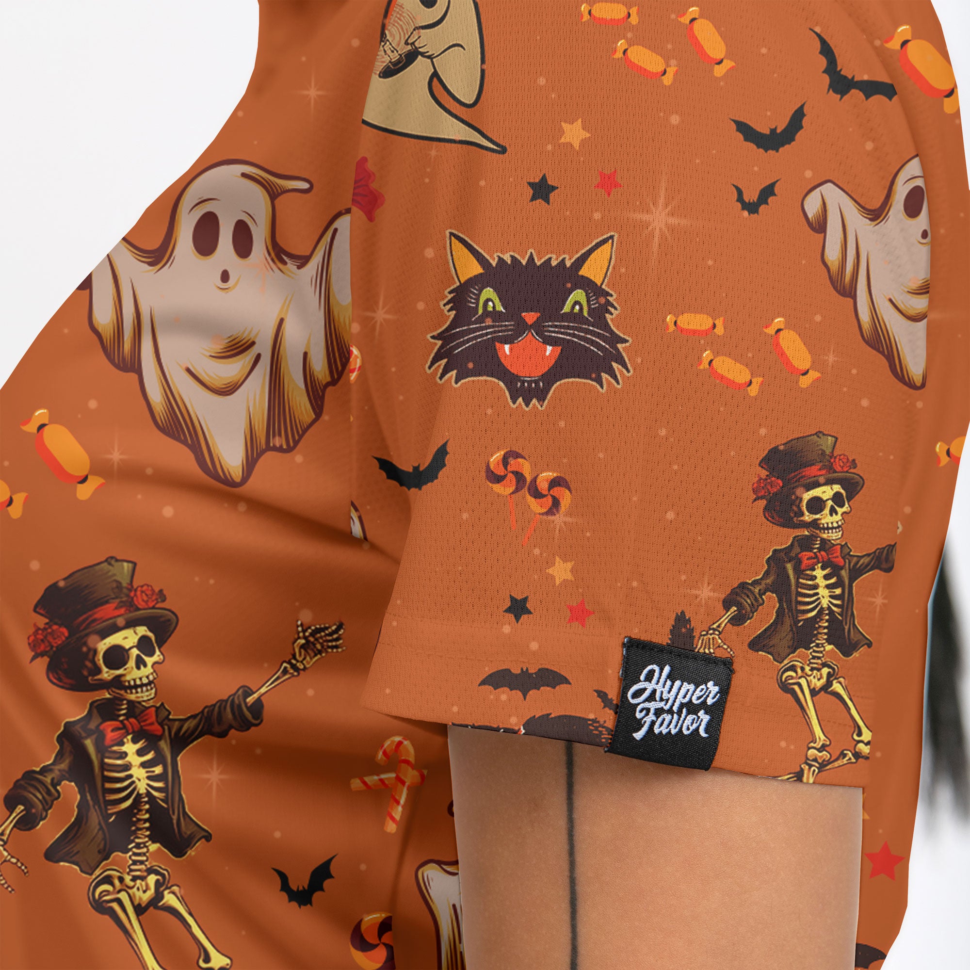 Orange Retro Halloween Ghost Pumpkins Women Polo Shirt - HYPERFAVOR