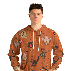 Orange Halloween Ghost Pumpkins Candle Skeleton Silhouette Hoodie - HYPERFAVOR