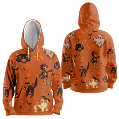 Orange Halloween Ghost Pumpkins Candle Skeleton Silhouette Hoodie - HYPERFAVOR