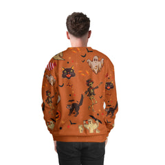 Orange Halloween Ghost Pumpkins Candle Skeleton Silhouette Sweatshirt - HYPERFAVOR