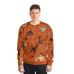 Orange Halloween Ghost Pumpkins Candle Skeleton Silhouette Sweatshirt - HYPERFAVOR