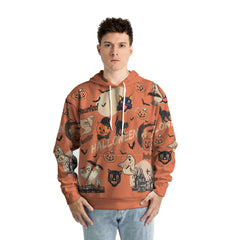 Orange Retro Halloween Ghost Pumpkins Hoodie - HYPERFAVOR