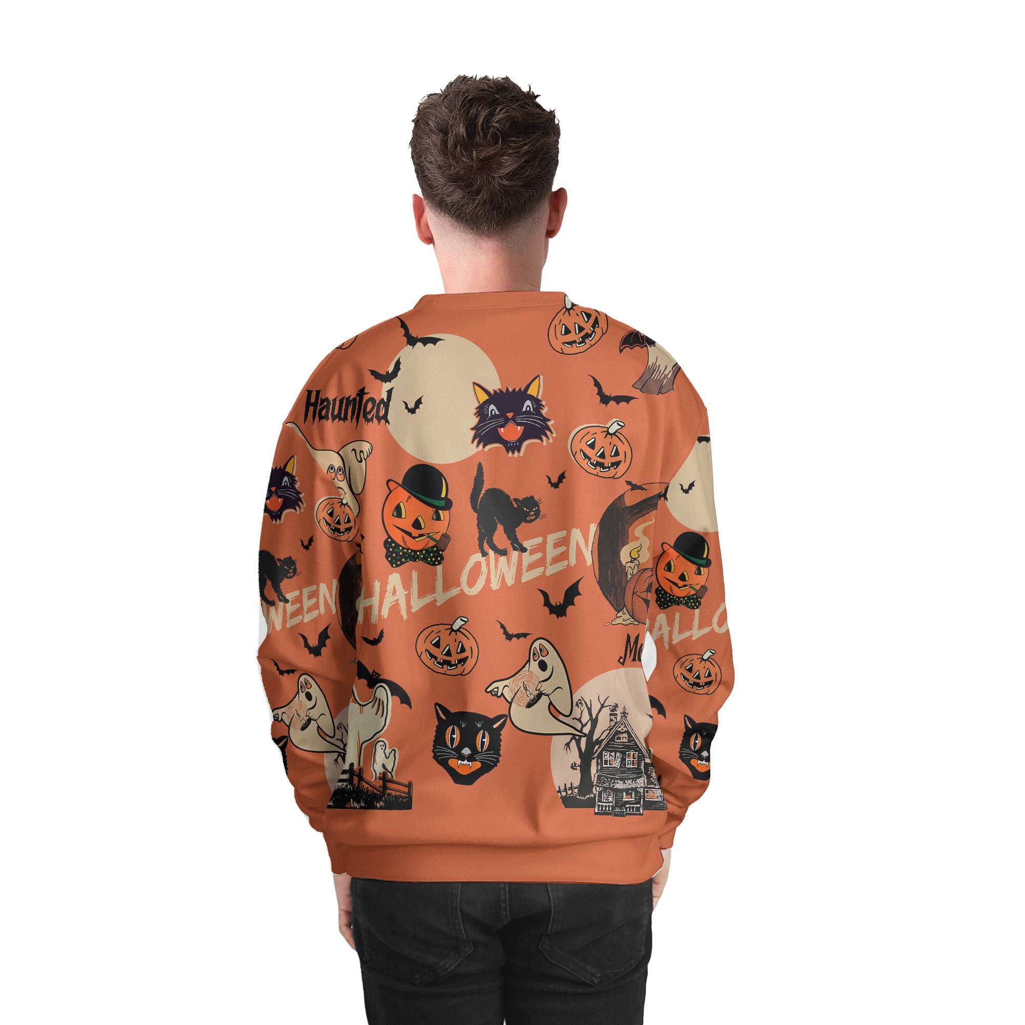 Orange Retro Halloween Ghost Pumpkins Sweatshirt - HYPERFAVOR