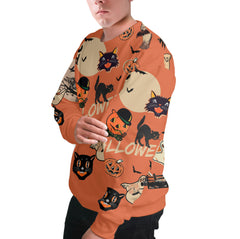 Orange Retro Halloween Ghost Pumpkins Sweatshirt - HYPERFAVOR