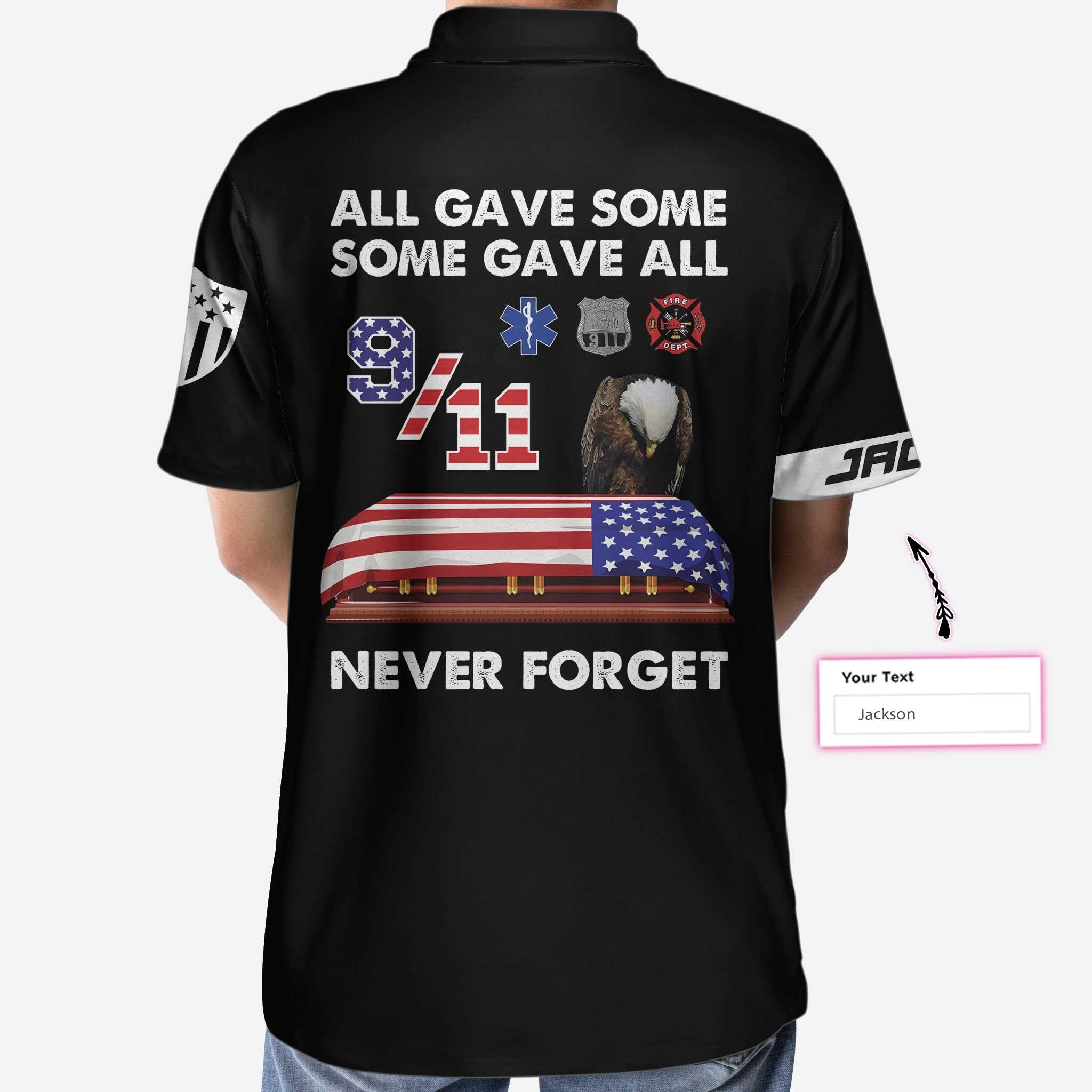 Patriot Day Anniversary Custom Polo Shirt, Personalized Black American Flag 9/11 Shirt For Men