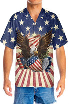 Patriotic Eagle Defending Honor And America Hawaiian Shirt, American Flag Button-down Shirt