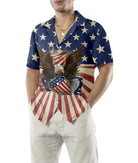 Patriotic Eagle Defending Honor And America Hawaiian Shirt, American Flag Button-down Shirt