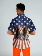 Patriotic Eagle Defending Honor And America Hawaiian Shirt, American Flag Button-down Shirt