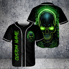 Personalized Green Lightning Evil Skull Baseball Jersey - HYPERFAVOR