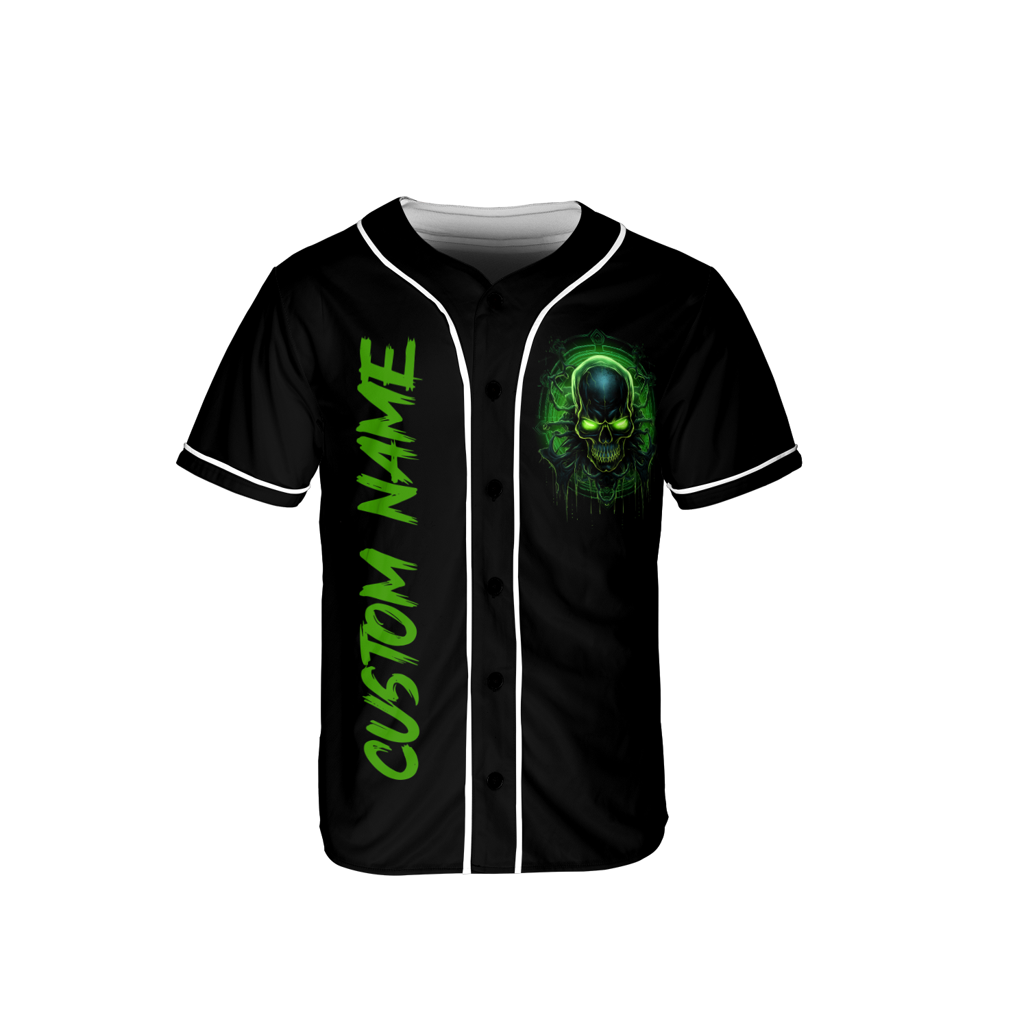 Personalized Green Lightning Evil Skull Baseball Jersey - HYPERFAVOR